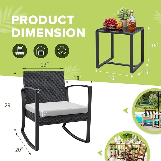 Homall Patio Furniture Set 3 Piece Resin Outdoor Bistro Set Rocking Patio Chairs