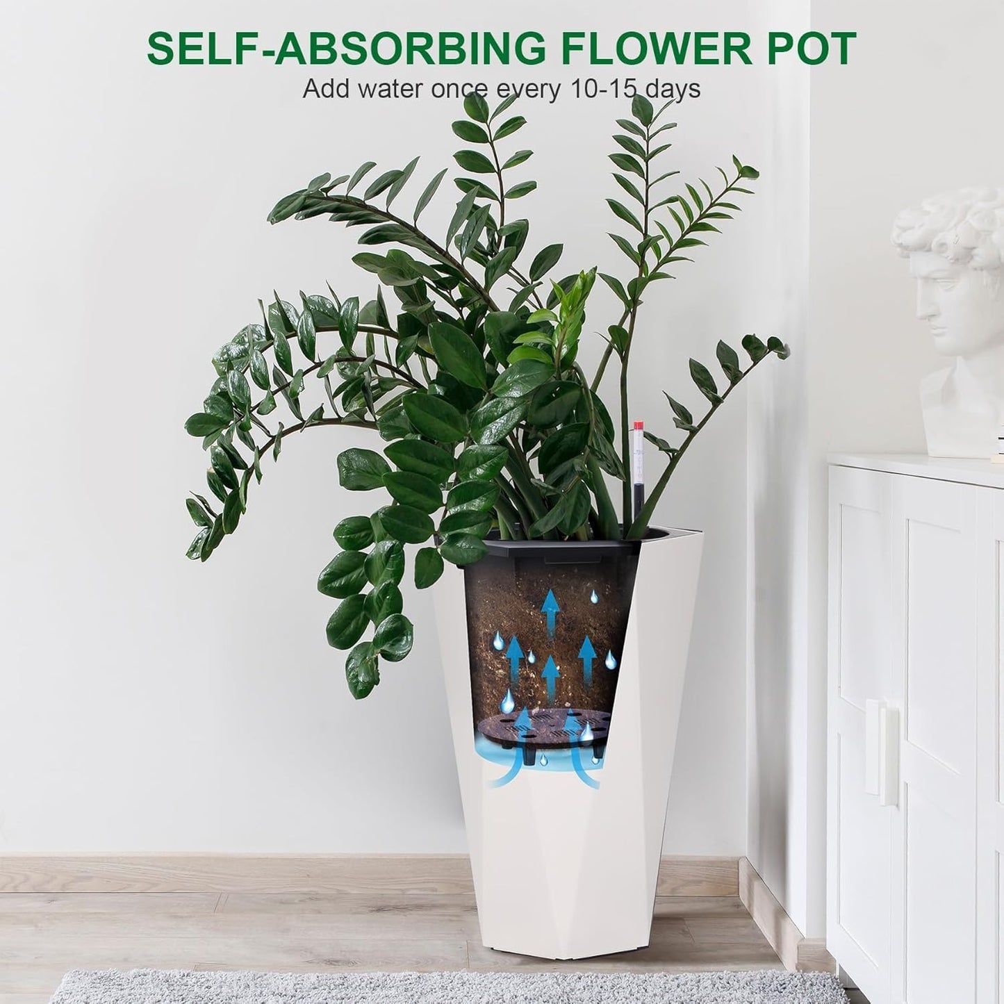ExploreHorizon 22.4 Inch Tall Tapered Planters Set of 2, Large Indoor Outdoor Flower Pots with Wheels Water Level Monitor & Trays for Patio Balcony Lounge