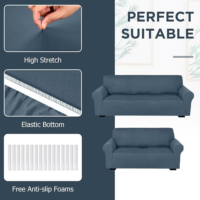 Peryiter 2 Pcs Sofa Covers Couch and Loveseat Covers Set Stretch Sofa Slipcover