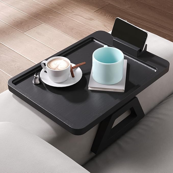 Couch Arm Tray with 360°Phone, Bamboo Folding Sofa Tray, Sofa Armrest Trays