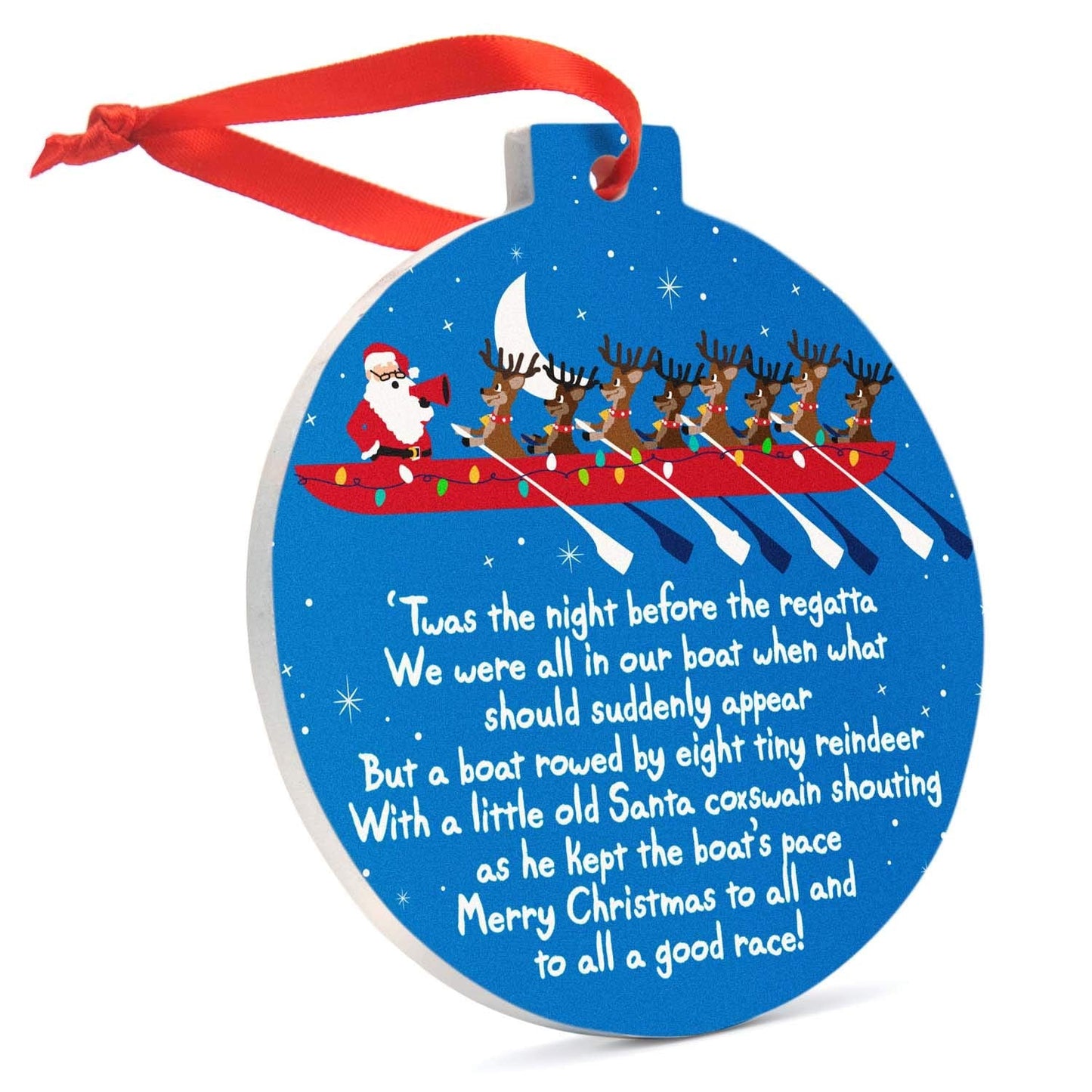 ChalkTalkSPORTS Crew Round Ceramic Ornament | Reindeer and Santa 'TWAS The Night