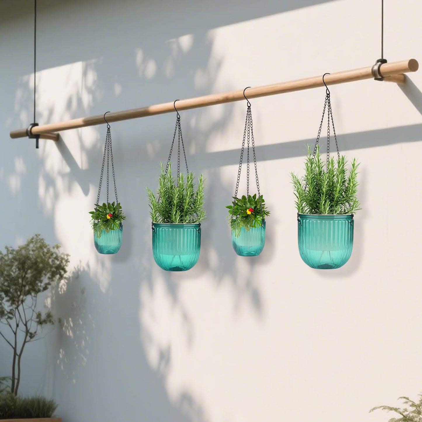 JxyHauteresce 4 Pack Self Watering Hanging Planters with Drainage Holes –Hanging planters for Indoor Plants, Flowers, Succulents – Lightweight, Durable Hanging Baskets Green