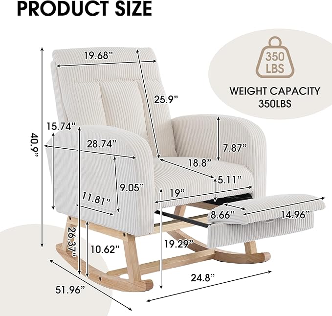 NIOIIKIT Nursery Rocking Chair, Corduroy Upholstered Rocking Chair