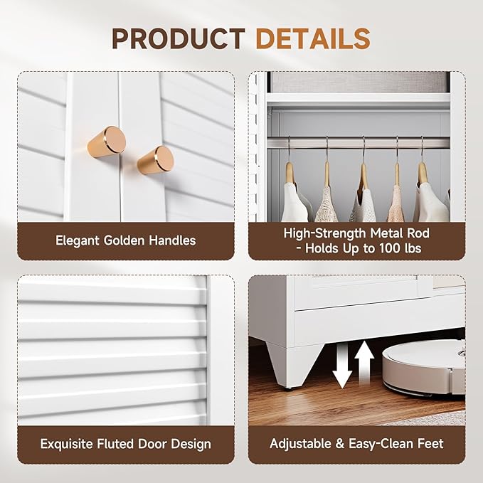 Letaya Armoire Wardrobe Closet, Hanging Rod Clothing Storage Cabinets