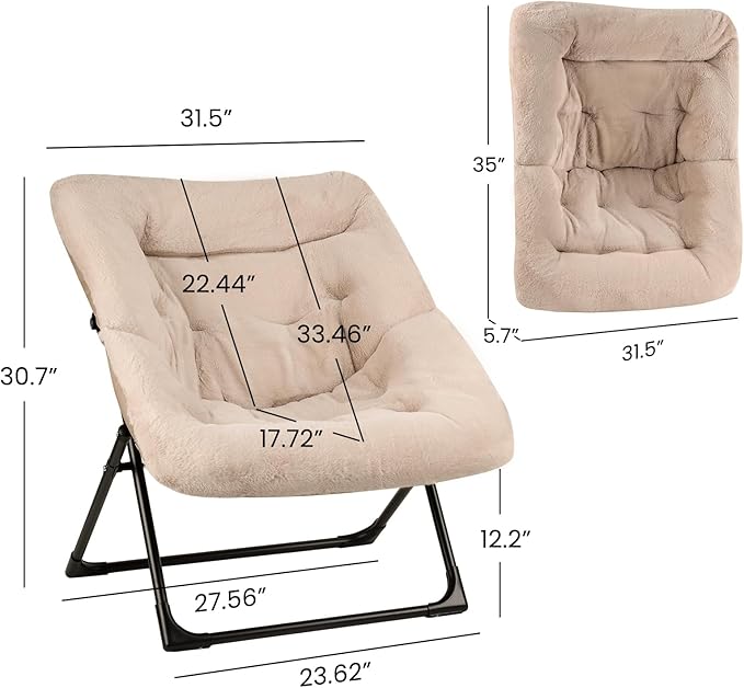 Comfy Saucer Chair for Adults, Soft Faux Fur Bedroom Chair, Accent Dorm Chairs