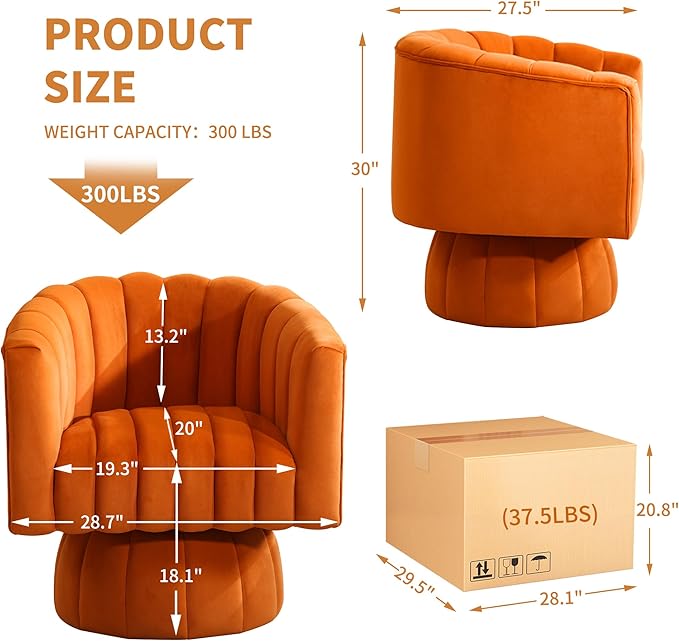 Swivel Accent Barrel Chair Set of 2- Cute Comfy Small Round 360° Arm Chair