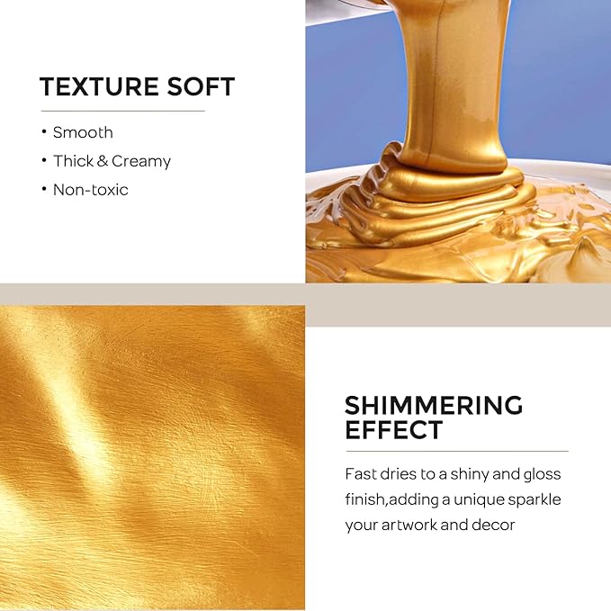 Nicpro Metallic Gold Acrylic Paint, 8.45oz/250ml Large Gold Leaf Paint
