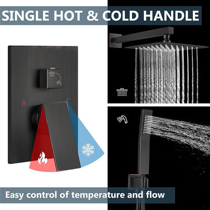 Aolemi Shower Faucet Set Rain Shower System with Handheld Spray Bathroom Shower Combo Rough-in Valve and Shower Trim Kit Included Oil Rubbed Bronze 12 Inch Wall Mount Shower Head