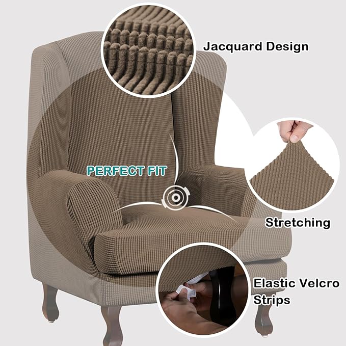 Turquoize Wingback Chair Covers 2 Piece Wing Chair Slipcover Stretch Slipcovers