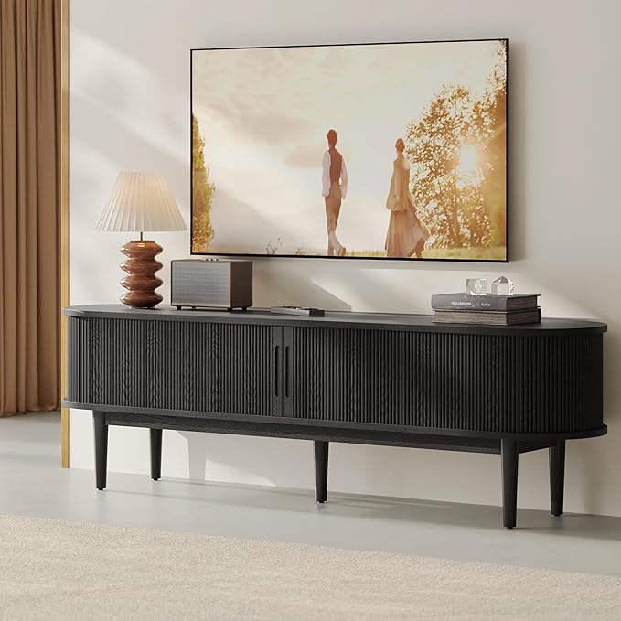 LINSY HOME 70" Fluted TV Stand for TVs up to 80 Inch, Mid Century Modern
