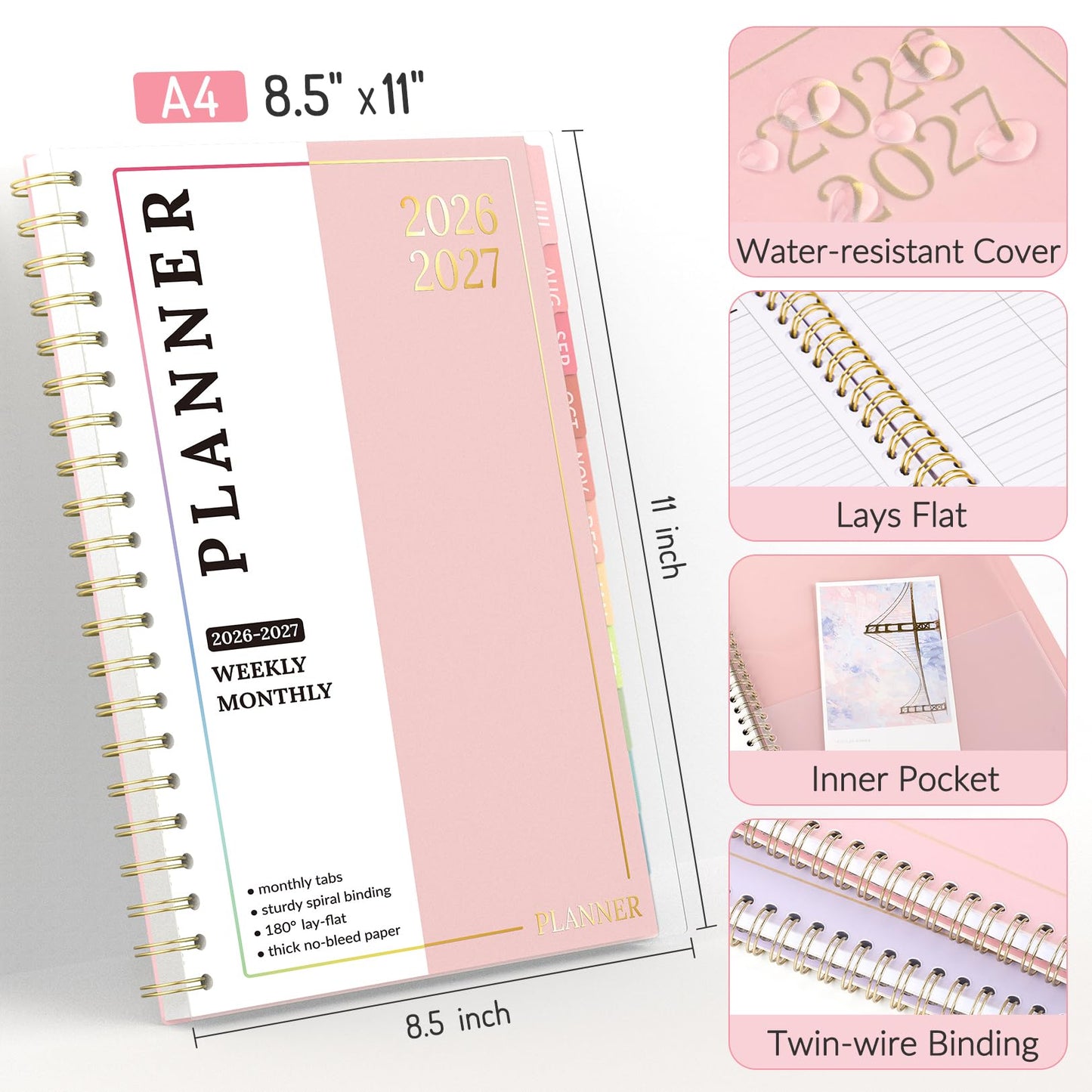 Teacher Planner 2026-2027, Forvencer Academic Planner 2026-2027, Jul 2026 - Jun 2027, 8.5"x11", Weekly & Monthly Planning Book with 7 Periods, School Agenda for Teacher Student Homeschool, A4, Pink