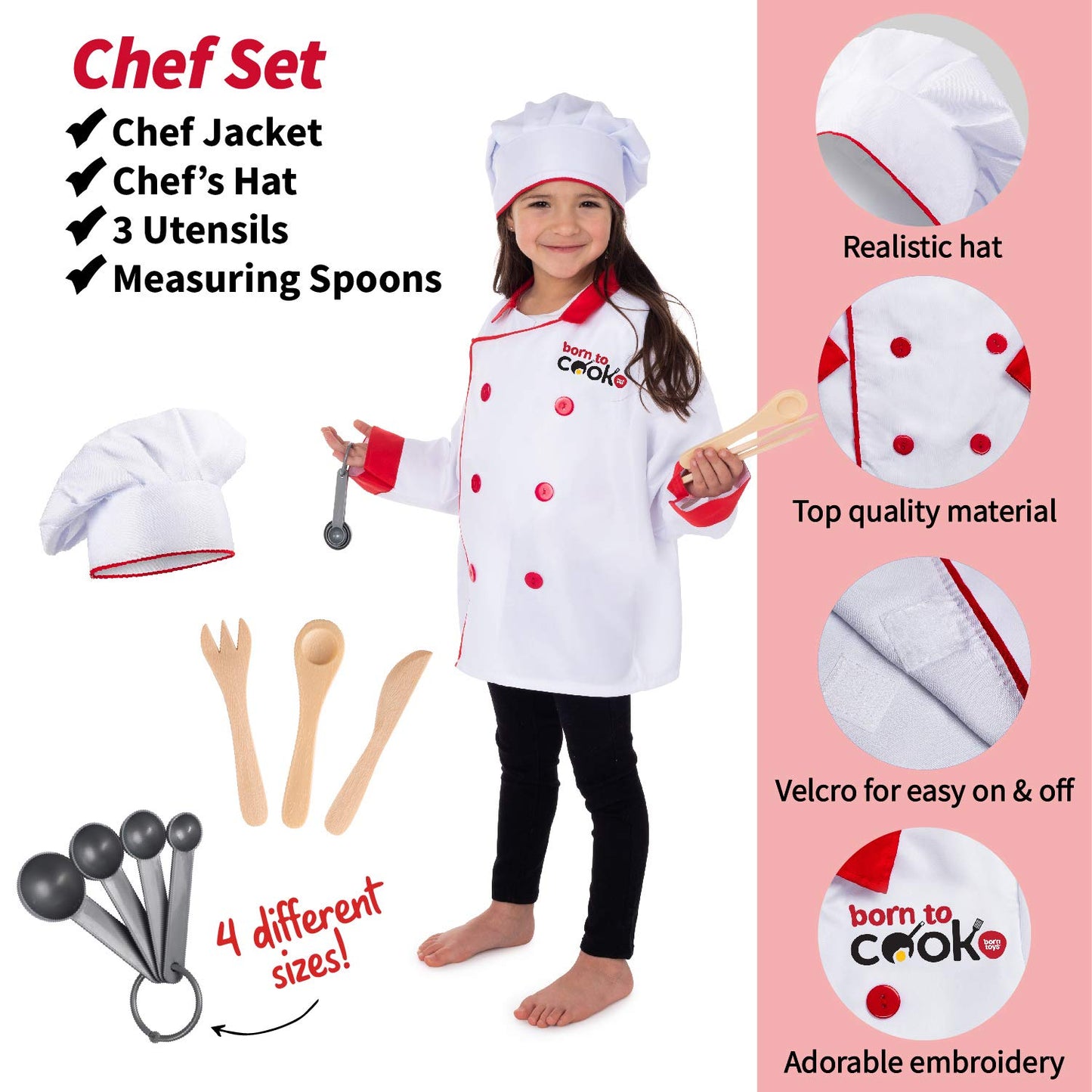 Born Toys 3-in-1 Toddler Dress Up Clothes for Boys & Girls Ages 3-7, Chef, Construction and Gardener Costumes for Kids with Working Pretend Play Toy Accessories, Career Outfit Set, Gift Ready