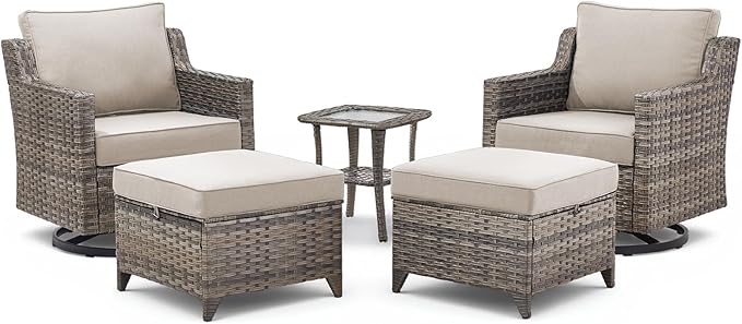 5 Pieces Outdoor Patio Furniture Set-All-Weather Wicker Patio Swivel Glider