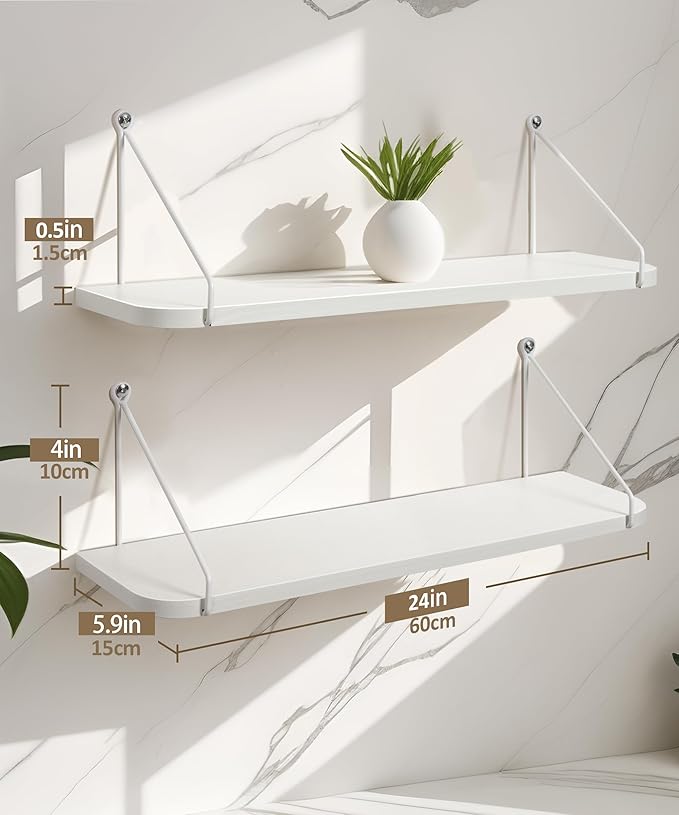 Afuly White Floating Shelves, 24 inch Long Shelves