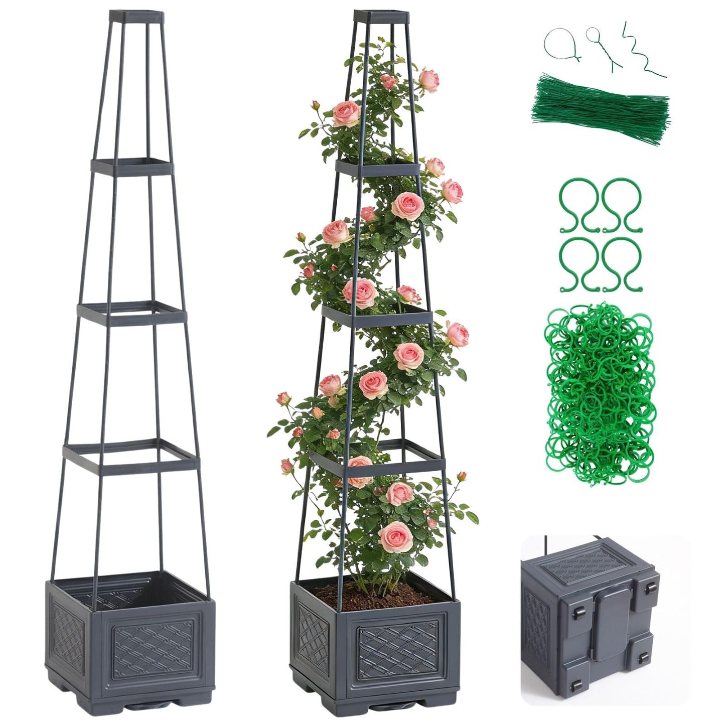 Chirpartti Rolling Tomato Planter with Trellis | Self-Watering Raised Garden Bed Tomato Pots for Growing Tomatoes | Planter Box with Trellis with Wheels for Climbing Plants Greenhouse Indoor Outdoor