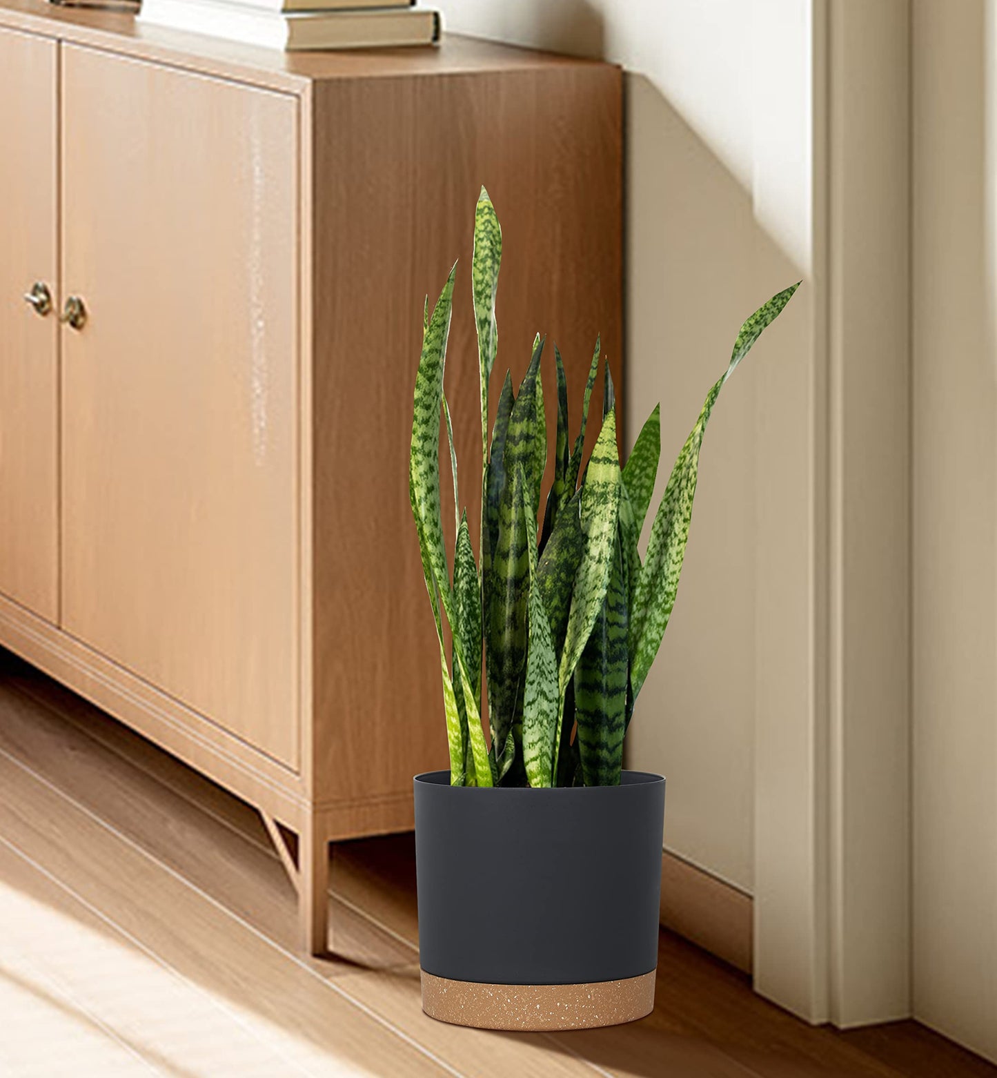 kubvici Plant Pots for Indoor Plants, 2 Pack 10 Inch Plant Pot Plastic Flower Pots Planters with Drainage Saucer for Indoor Outdoor Garden Home (10" Black)