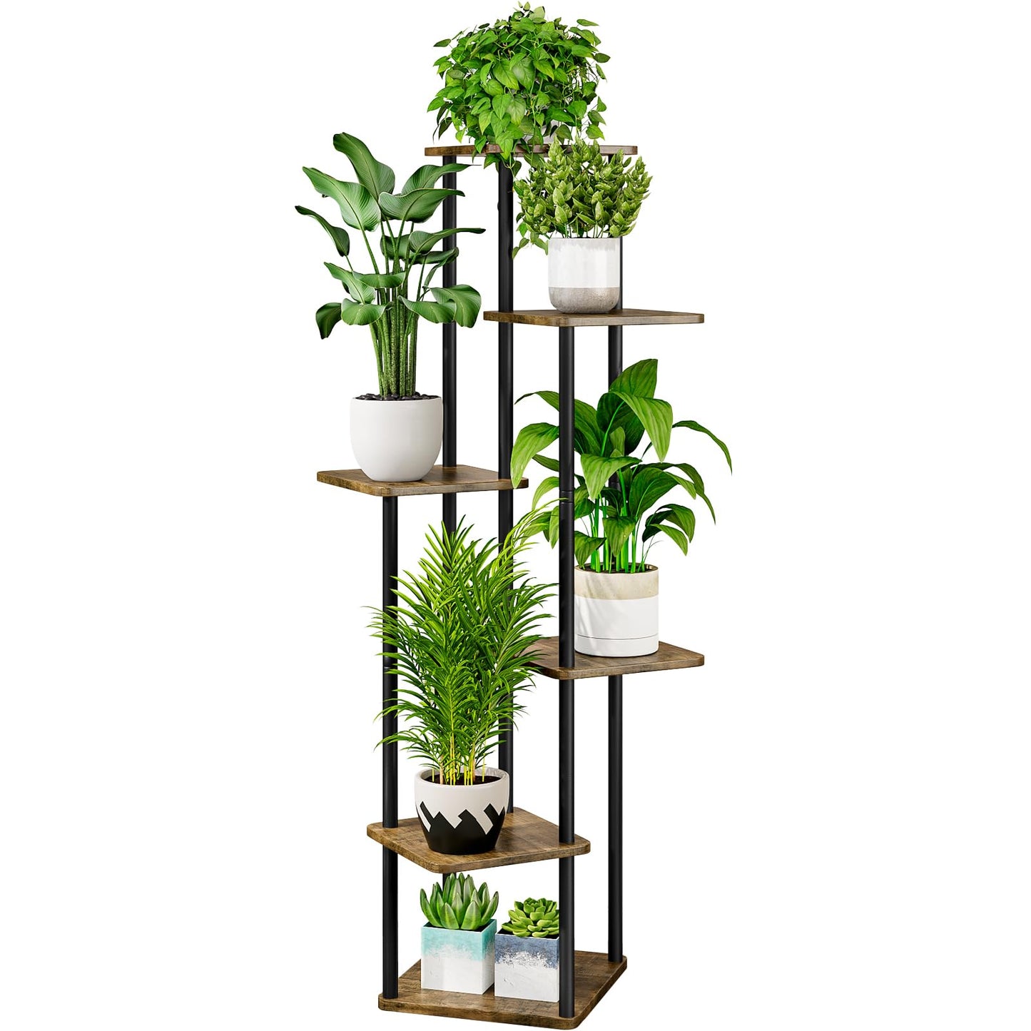 AZERPIAN Plant Stand 6 Tier Indoor Metal Flower Shelf for Multiple Plants Corner Tall Flower Holders for Patio Garden Living Room Balcony Bedroom, Black