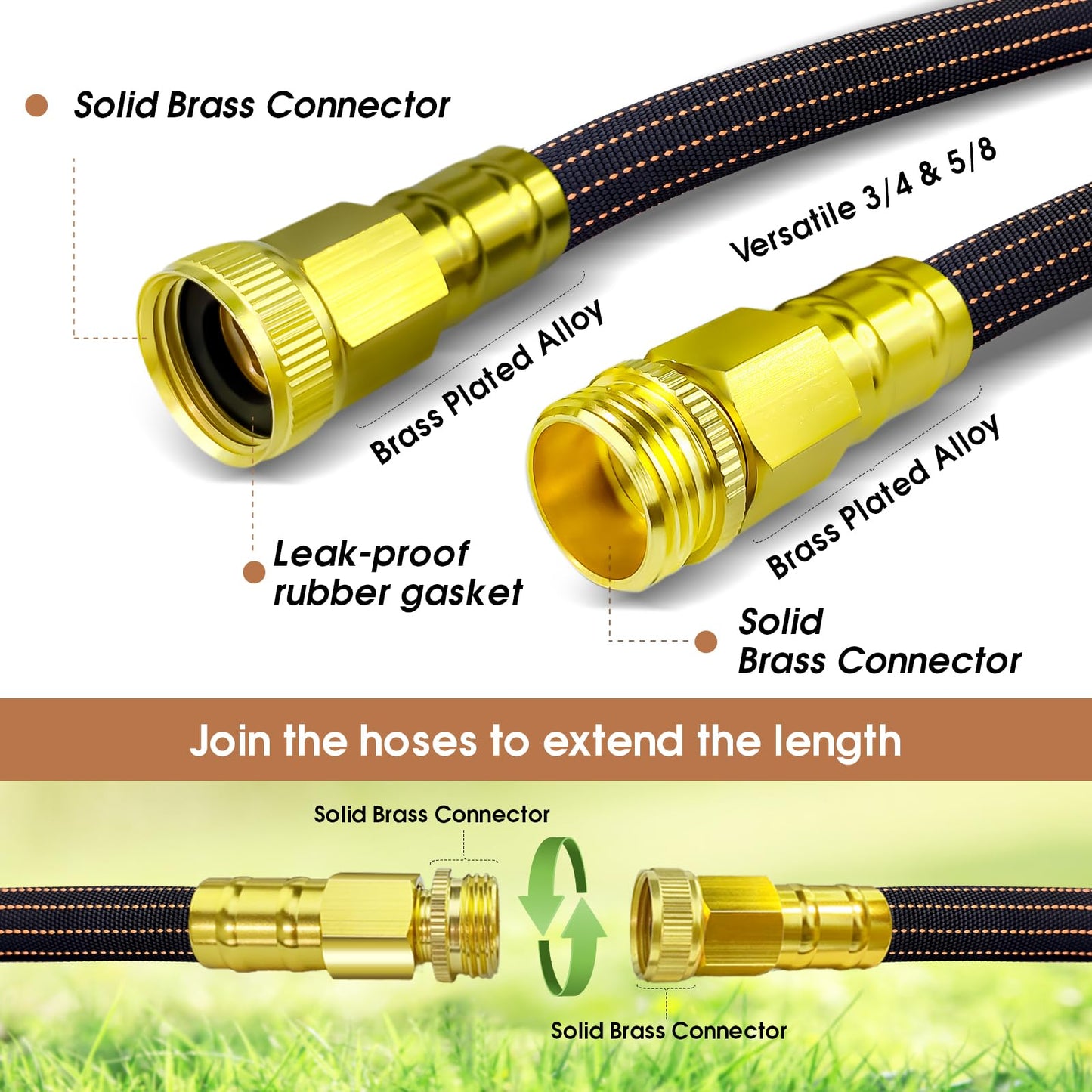 10FT Lightweight Flexible Garden Hose,Non-Slip Handles,Non-kink Hose,Solid Brass Fitting for Boats, RV Water Hose,Marine Washdown,Lawn,Garden,Leakproof TPE Hose (GreenBlack, 10 Ft)