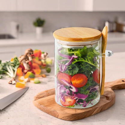 Glass Overnight Oats Containers with Lids and Spoons, 4 Pack 16oz Over Night Oats Jars with Secure-Grip Bands, Borosilicate Glass Salad Jars for Yogurt, Chia Pudding, Breakfast Oatmeal, Parfait