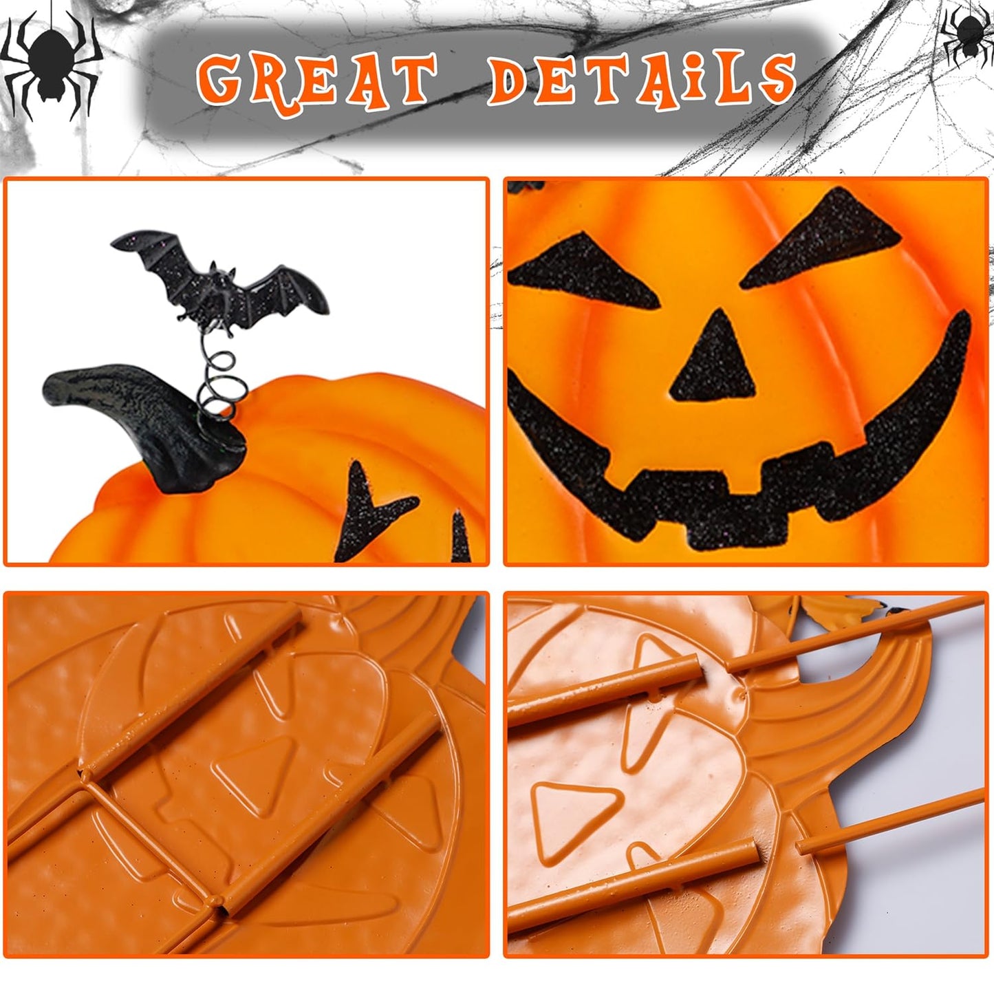 Juegoal 2 Pack Halloween Garden Stakes, Stacked Metal Pumpkins Jack-o-Lantern Lawn Decor, Yard Signs Stake Outdoor Decorative 3D Pumpkin Home Lawn Pathway Driveway Decorations
