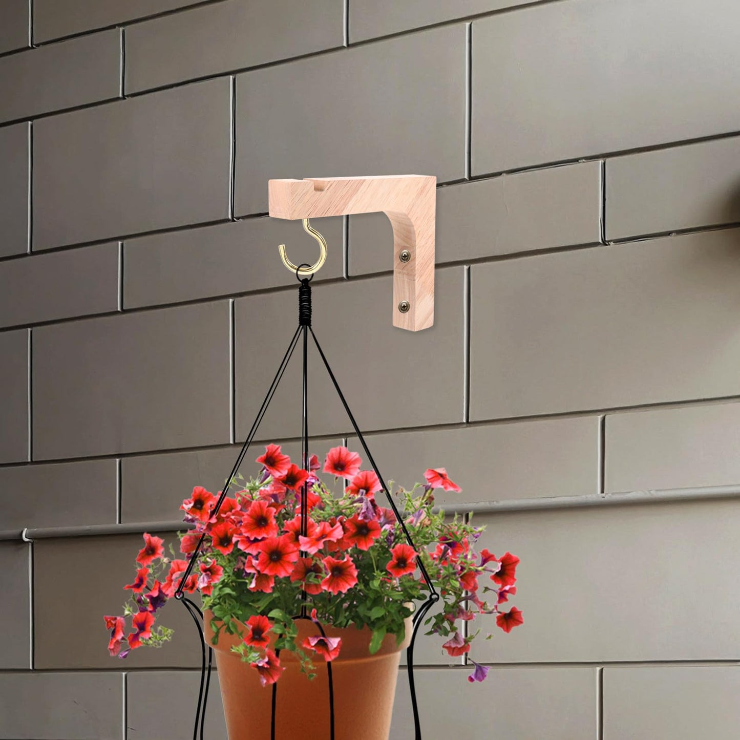 IMIKEYA Wooden Plant Hanging Hooks 2pcs Heavy-Duty Wall Plant Hanger Brackets for Indoor and Outdoor Use Natural Wood Color