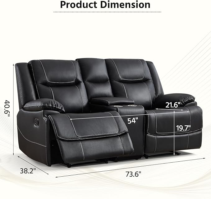 ANJ Geniune Leather Manual Loveseat Recliner Sofa Set of 2