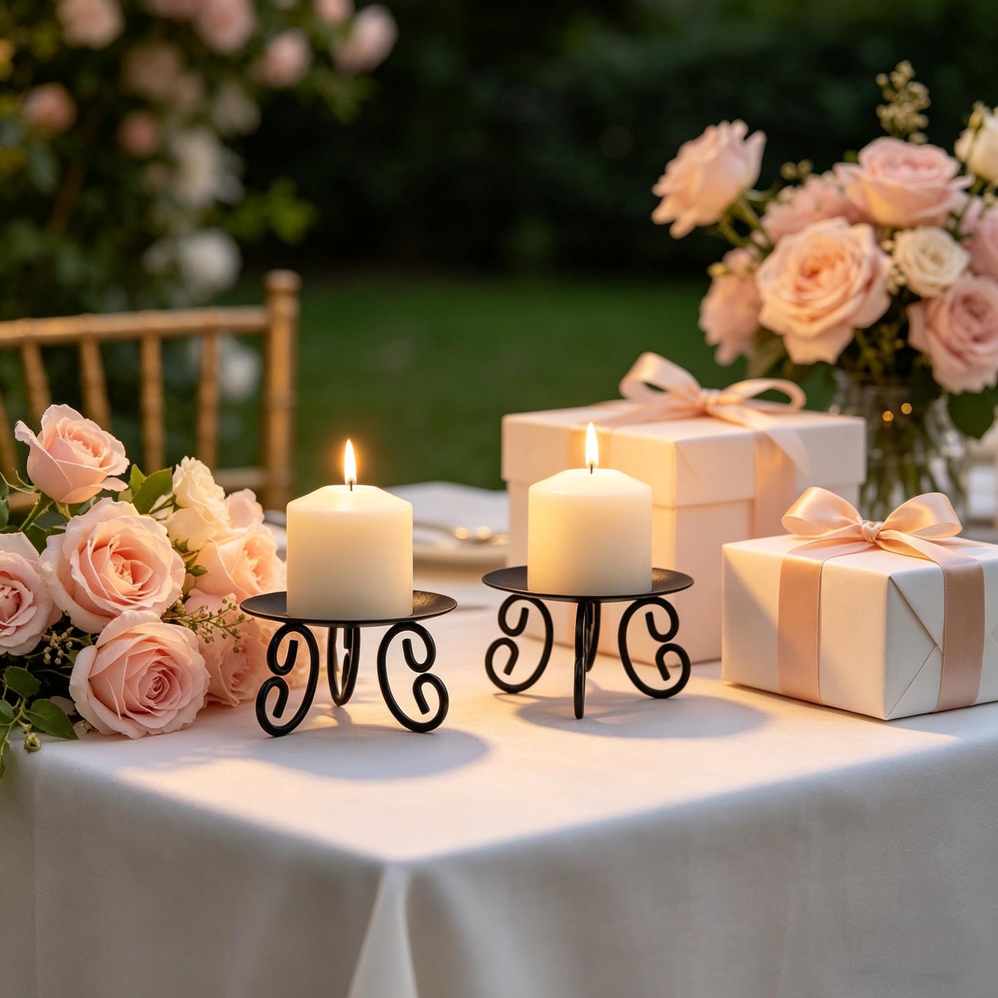 Hosley Set of 2 Pillar or LED Candle Holder 5 inch Diameter Gift for Farmhouse Weddings or can be Used for Aromatherapy and Spa O5