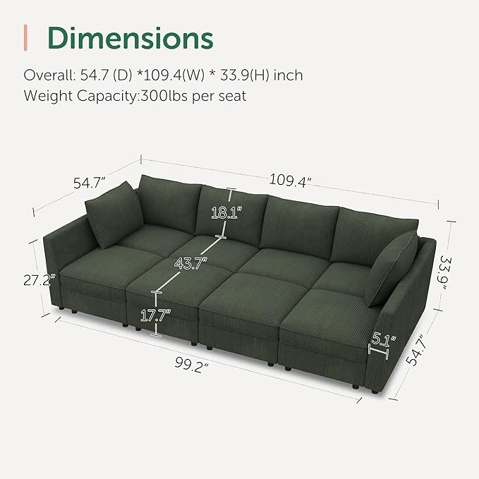 HONBAY Modular Sofa Sectional Sleeper Couch