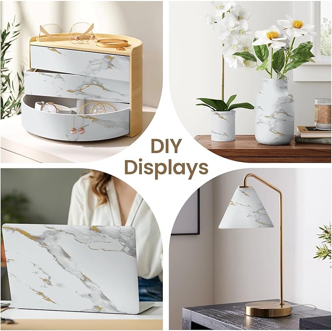 practicalWs Glossy Marble Wallpaper Peel and Stick White/Gold Granite Contact