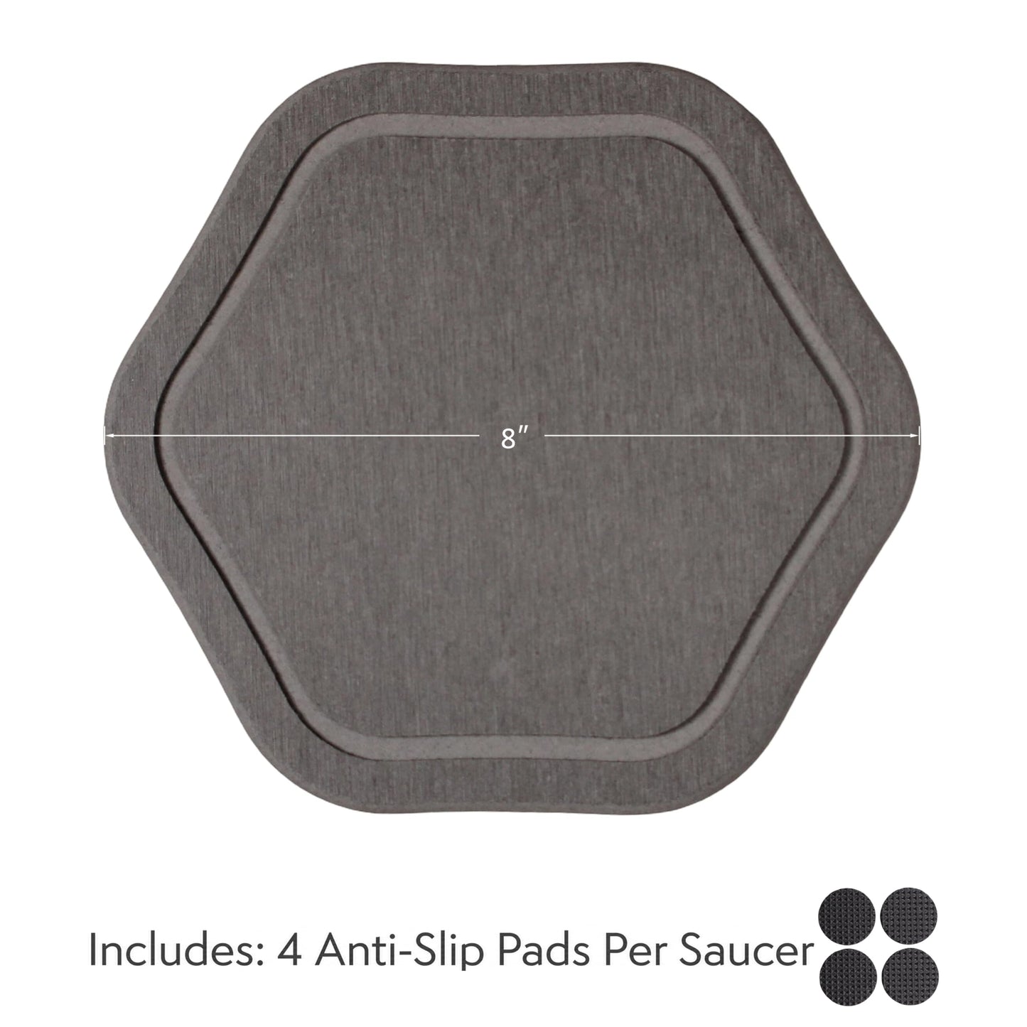 Xiaan Jiaju Plant Trays for Pots, 2 Pack 8" Hexagon Water Absorbent Stone Tray, Diatomaceous Earth Flower Pot Saucers, Drip Trays for Indoors, Keeps Counter and Floors Dry & Clean, Dark Gray