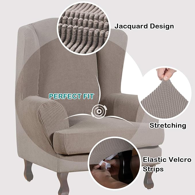 Turquoize Wingback Chair Covers 2 Piece Wing Chair Slipcover Stretch Slipcovers