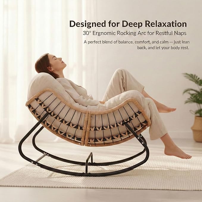 Oversized Papasan Rocking Chair Outdoor, Comfy Patio Papasan Egg Rocker