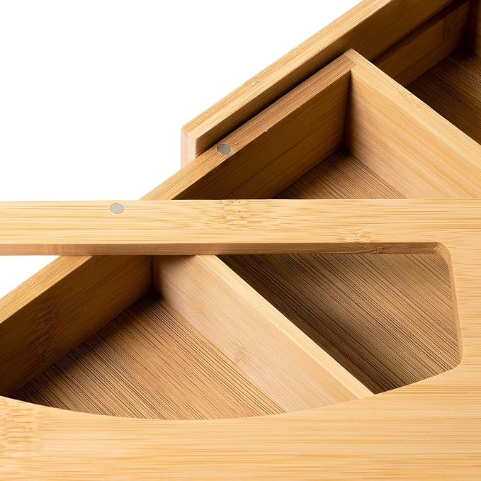 Forest & Twelfth Expandable Bamboo Kitchen Drawer Organizer for Storage Bags, Gallon, Quart, Snack, Sandwich Size, Plastic Wrap Foil Dispenser with Prep Bag Holder, Eco-Friendly Kitchen Organization