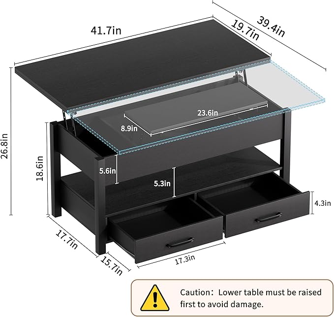 SYESWAY 42'' Lift Top Coffee Table, 4-in-1 Multifunctional Lift Coffee Table