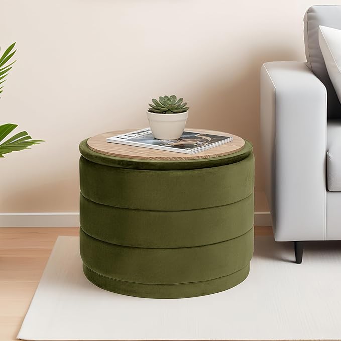 23" Upholstered Round Velvet Ottoman