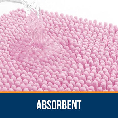 OLANLY Bathroom Rugs 30x18, Extra Soft Absorbent Chenille Bath Rugs, Rubber Backing Quick Dry, Machine Washable Bath Mats for Bathroom Floor, Tub and Shower, Home Decor Accessories, Pink