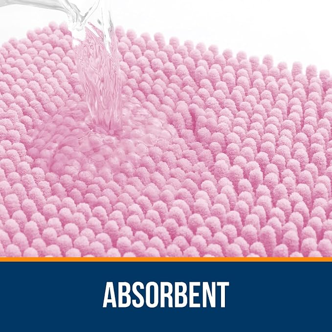 OLANLY Bathroom Rugs 34x21, Extra Soft Absorbent Chenille Bath Rugs, Rubber Backing Quick Dry, Machine Washable Bath Mats for Bathroom Floor, Tub and Shower, Home Decor Accessories, Pink