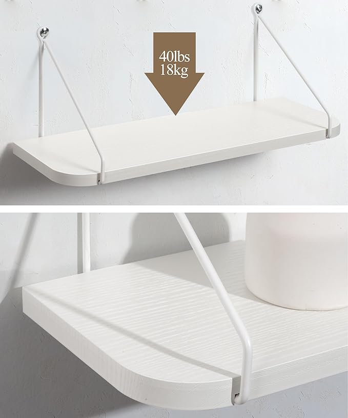 Afuly White Shelves for Wall, Floating Shelf Bathroom, Wall Mounted Shelves for