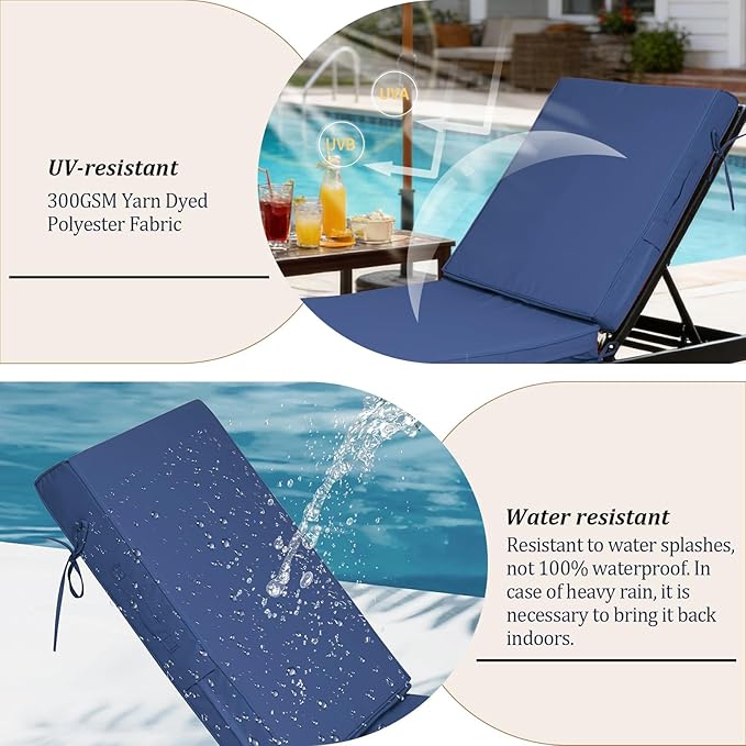 72x21x4in Lounge Cushions for Outdoor Furniture, Outdoor Lounge Chair Cushions