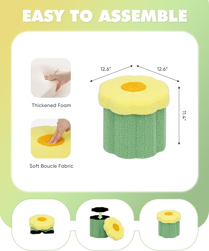 B FSOBEIIALEO Storage Ottoman Foldable, Sunflower Shaped Small Footrest