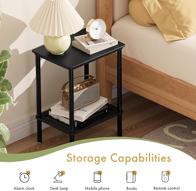2 Tier Small Side Table, Bedside Table, Narrow Entryway Table, Bamboo End Table