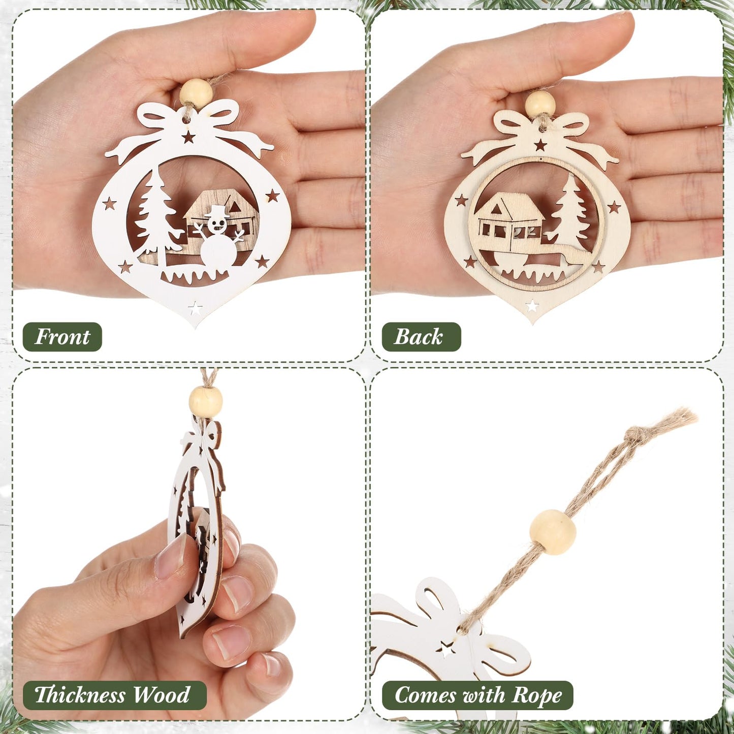 Thyle 24 Pcs Wooden Christmas Tree Ornaments Set 3D Rustic Farmhouse Hanging Christmas Tree Decorations for Winter Xmas Gift Party Office Holiday Decor