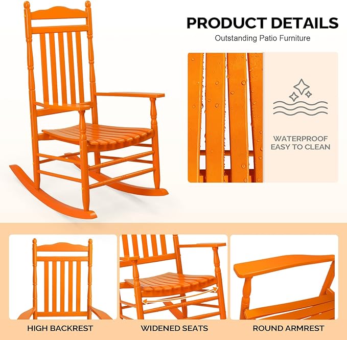 VINGLI Wooden Rocking Chair Outdoor, Patio Rockers