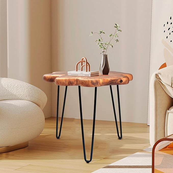 19.5 Inch Live Edge Side Table, Wood Small End Table