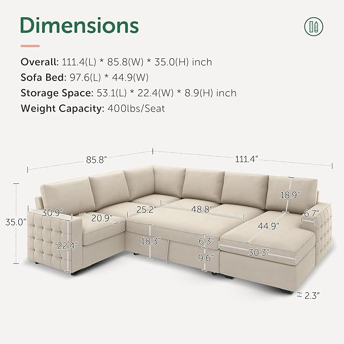 HONBAY Sectional Sleeper Sofa