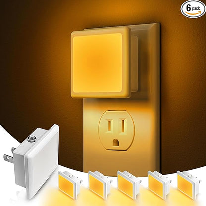 L LOHAS LED Night Lights Plug into Wall,[6-Pack] Plug in Night Light,Dusk to Dawn Sensor, 1800K Amber Light,0.3W Bright Nightlight Auto-On/Off for Adults Bedroom Bathroom Hallway Halloween