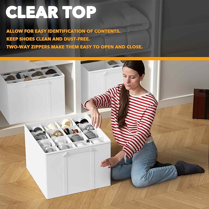 SpaceAid Shoe Organizer for Closet, 2 Pack Foldable Shoe Storage Containers