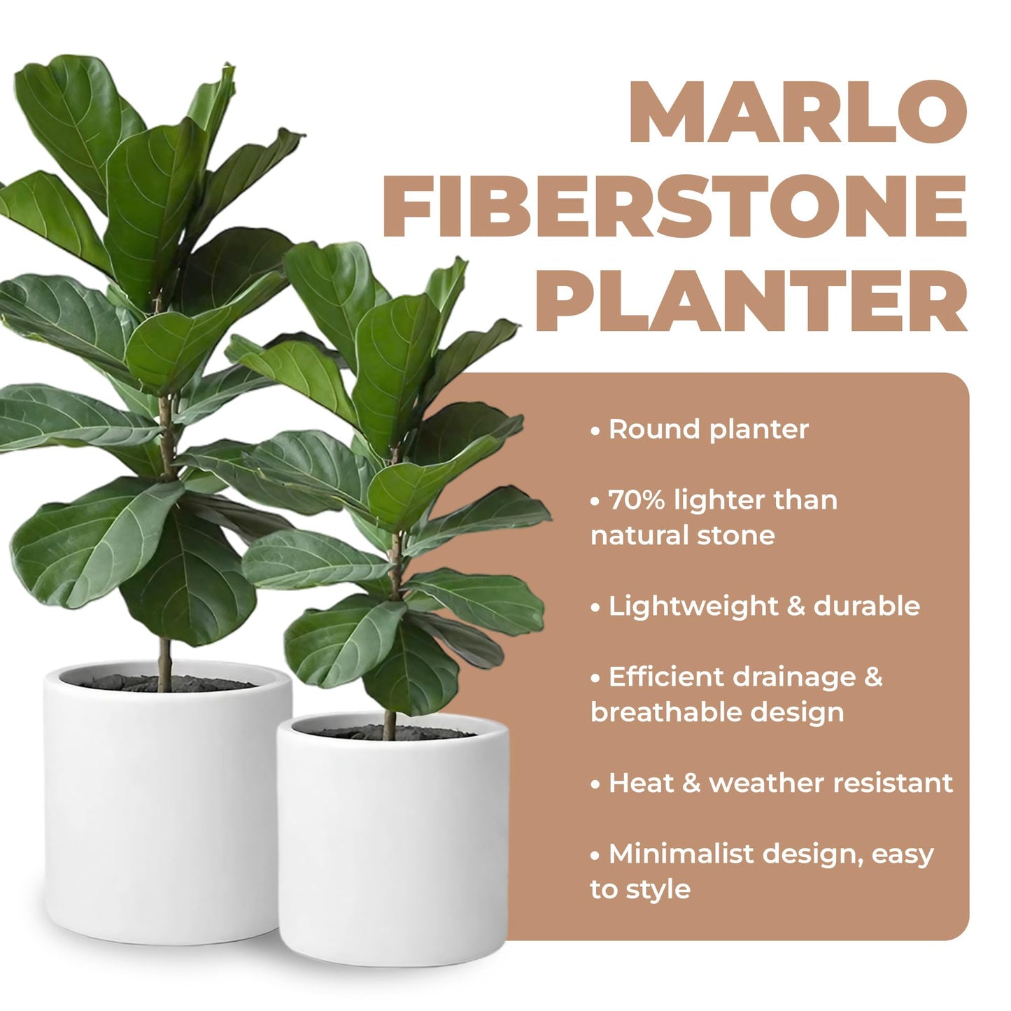 DEPLA LANE Lumero Fiberstone Cylinder Planter (14.0" Pot Opening x 15.7"D x 15.7"H) Smooth Finishes, Lightweight, Durable, UV Resistant, Modern Minimalist Decor, Indoor Outdoor Plant Pot (XL, White)