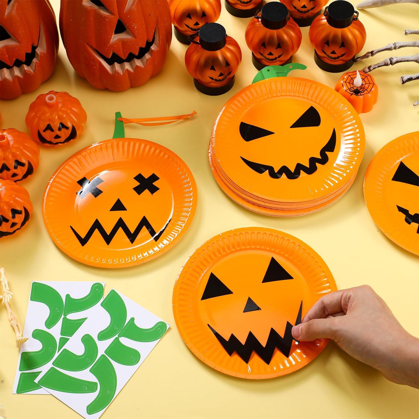 Engrowtic 24 Sets Halloween Jack O Lantern Crafts Paper Plate Pumpkin Craft Kits Make Your Own Jack O Lantern Pumpkin Spooky Hanging Craft Ornaments for Halloween DIY Trick or Treating Activities