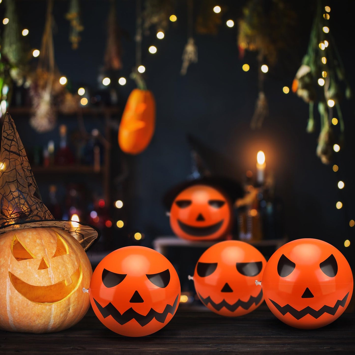 Wettarn 12 Pcs Halloween Pumpkin Beach Balls Bulk Halloween Inflatable Plastic Jack O Lantern Party Decoration Blow up Props for Carnival Prizes